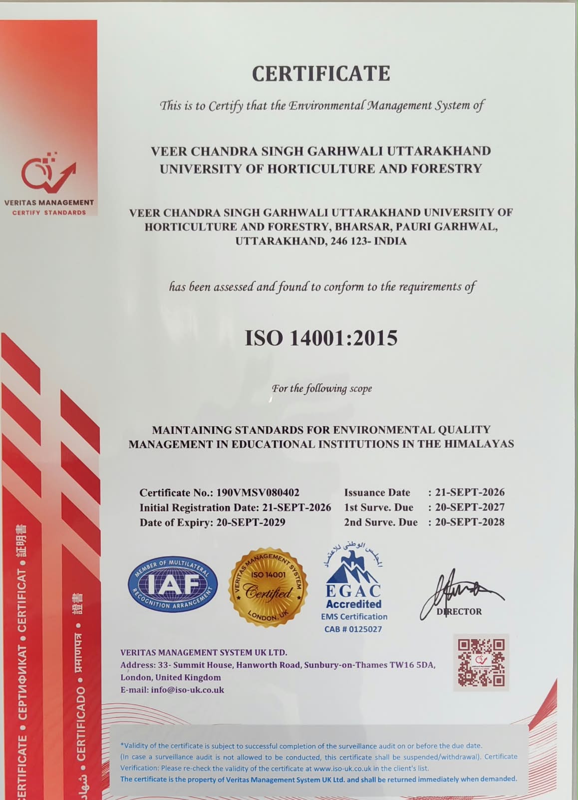 ISO 14001-2015 CERTIFICATE