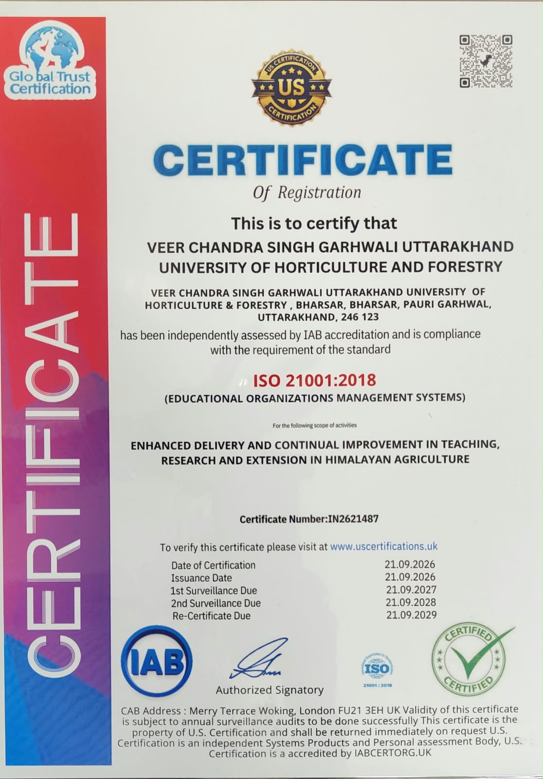 ISO 21001-2018 CERTIFICATE